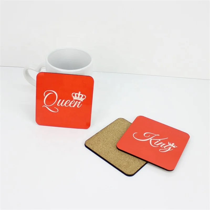 

OEM Custom Logo Sublimation Printing Blank MDF Wood Square Cork Coasters, White clear