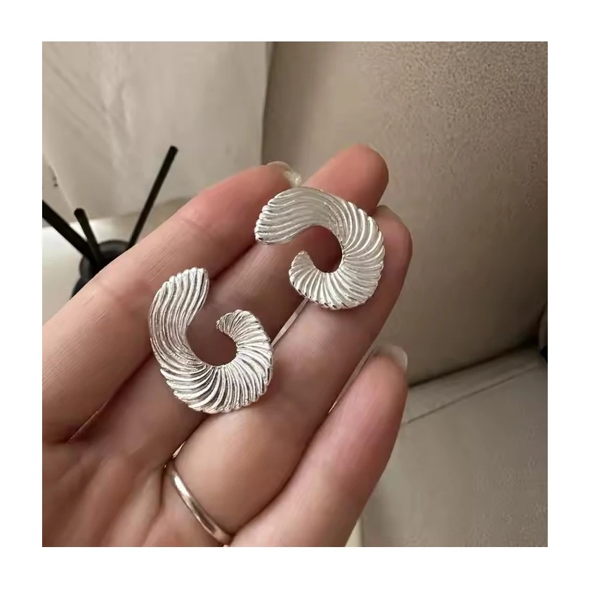 Luxury Vintage 925 Sterling Silver Big Chunky Spiral Shape Stud Earrings for Women