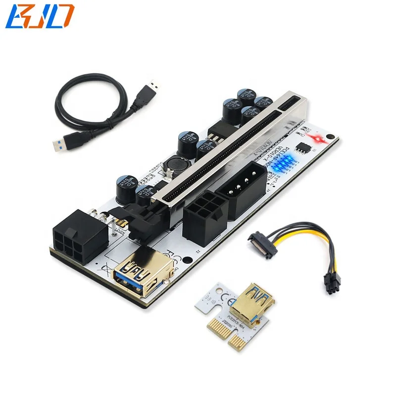 

VER 010-X PCI-E 1x to 16x GPU Mining Riser Card with 6 LED White + 60CM USB 3.0 Cable for Graphics Card Miner Rig in stock
