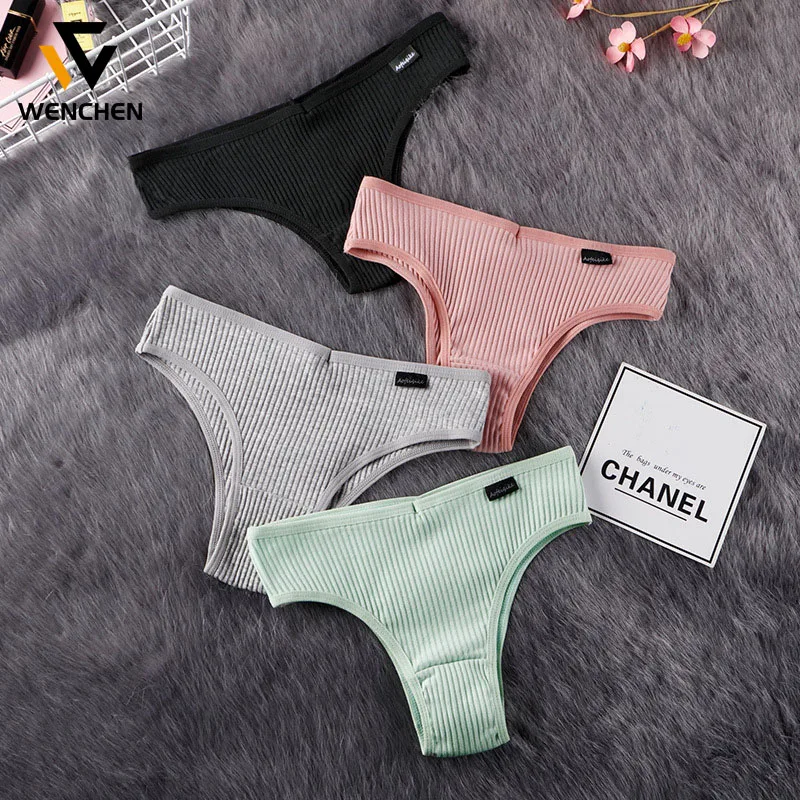 

2021 Sexy Lingerie Women's Cotton G-String Thong Panties Underwear Women Briefs Pants, Black/white/gray