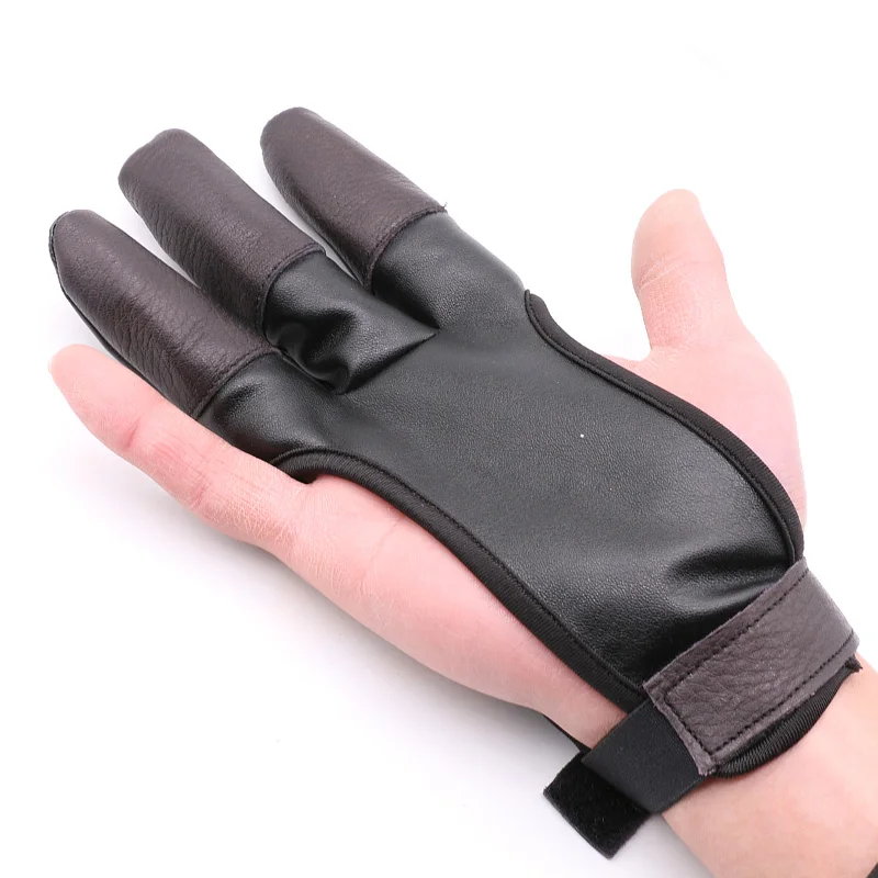 

3 Fingers Archery Glove Soft Leather Glove For Recurve Long Bow Shooting, Black