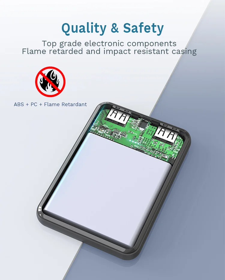 Super Flat Portable Slim Pocket Small Size 5000 mAh Phone External Battery Charger 5000mAh Mini Power Bank  Dual USB Output Ultra-thin Pocket-Sized 5000mAh Portable Charger 5000mAh Power Bank 1-2 Phone Charges