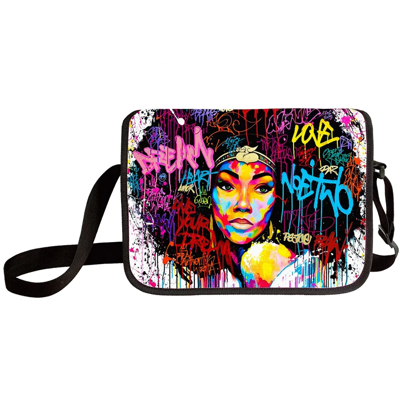 

New Black Girl Design Printing Big Crossbody Bag Women Messenger Bags SchoolBag for Kids Cartoon Shoulder Bags Student Handbag