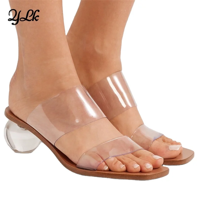 

2022 Latest fashion square toe style clear heel transparent PVC Jelly women and lady sandal shoes, Picture color
