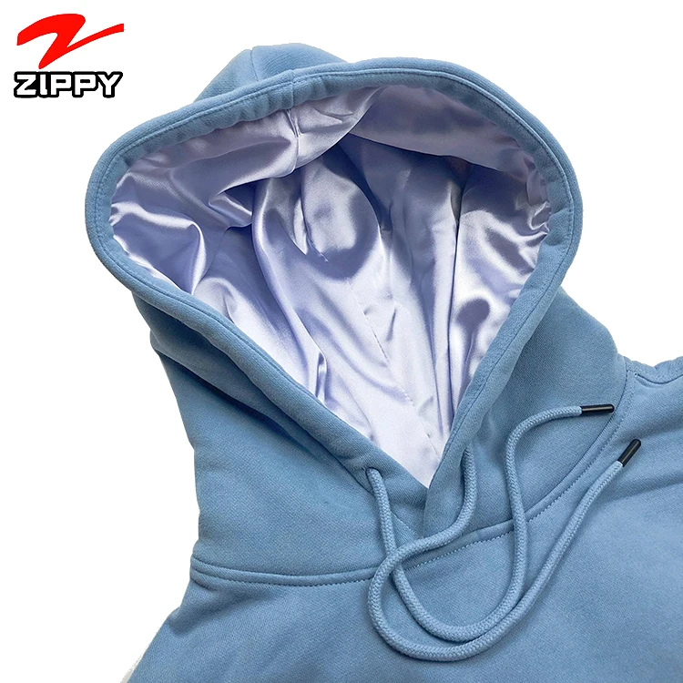 

Private label sweatsuit Print Embroidery Customized Kangaroo Pocket Fleece PullOver Satin Lined Hoodie with lining hood, Custom colors