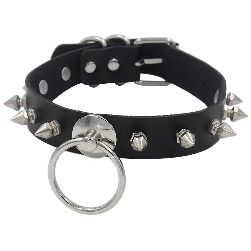 

Gothic Dark Punk Women Choker Necklace Metal Round Circle Rivets Leather Choker (KNK5207), As picture
