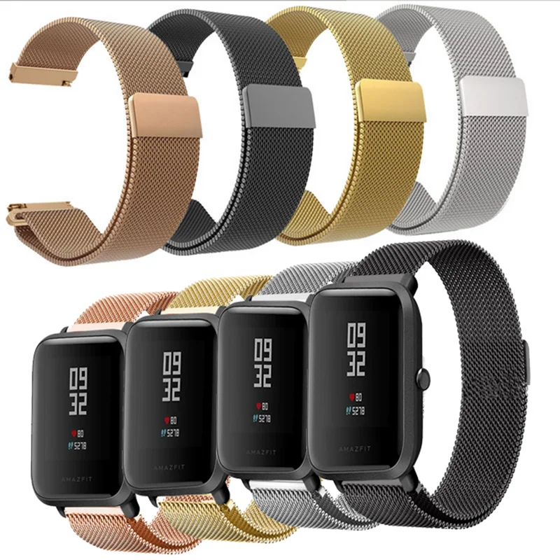 20mm Watch Bands For Xiaomi Huami Amazfit Bip Youth Watch Milanese Loop Stainless Steel Mesh Replacement Strap Accessory
