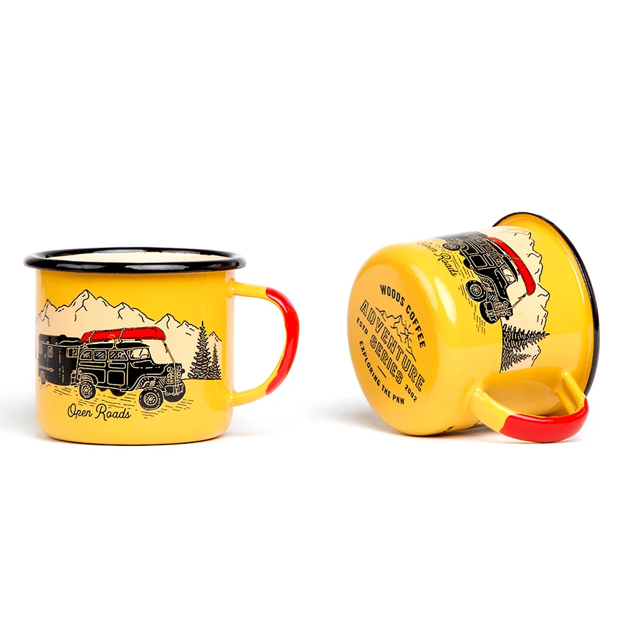

wholesale printing logo promotional cheap coffee enamel mug with lid, Customized