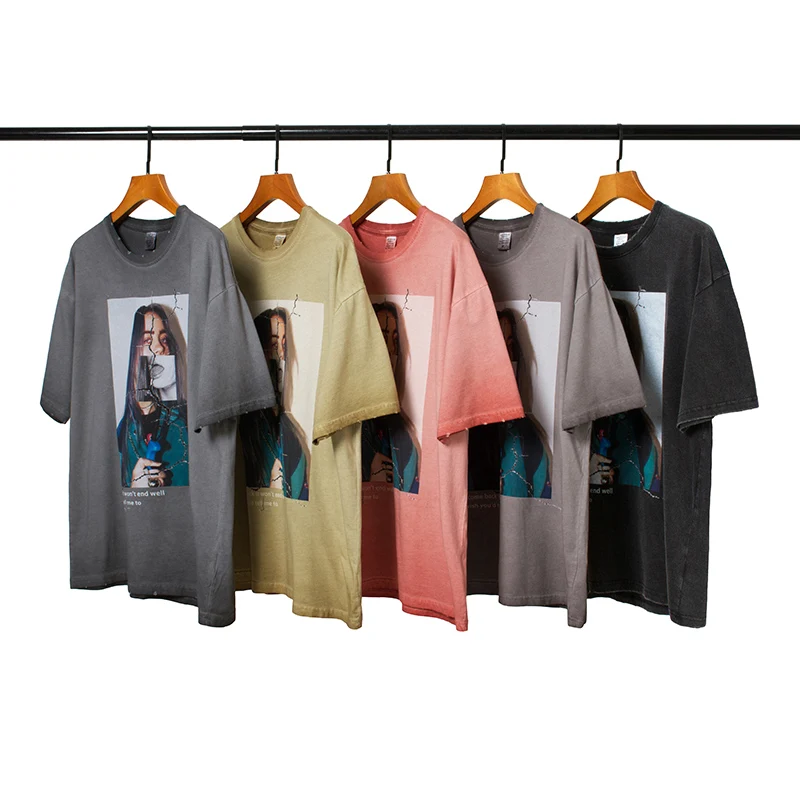 

2021 190G Wash Bi Li concert white ink digital direct printing printing oversized T-shirt