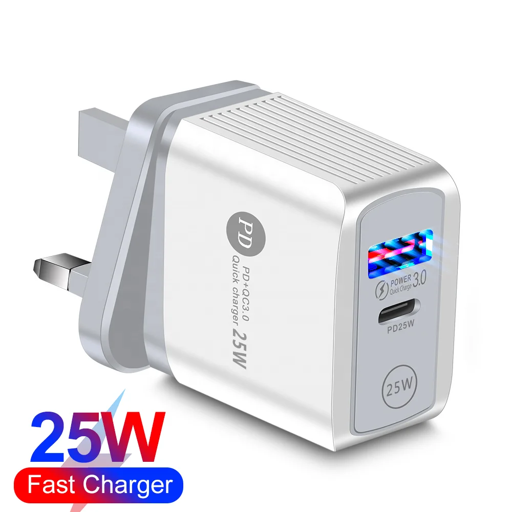 

USLION 25W Dual Type C PD+USB Charger QC3.0 Mobile Phone Fast Charger Wall Adapter for Samsung S21 S20, Black/white