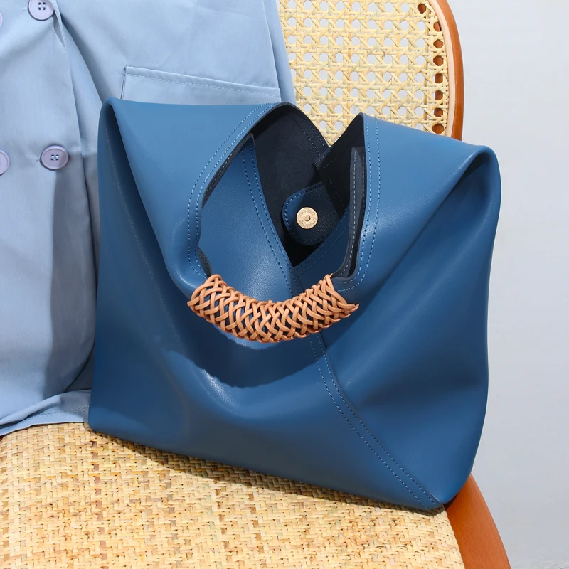 

New Color Guangzhou factory large Capacity tote handbags leather hobo bag for women, Blue/camel/black/yellow