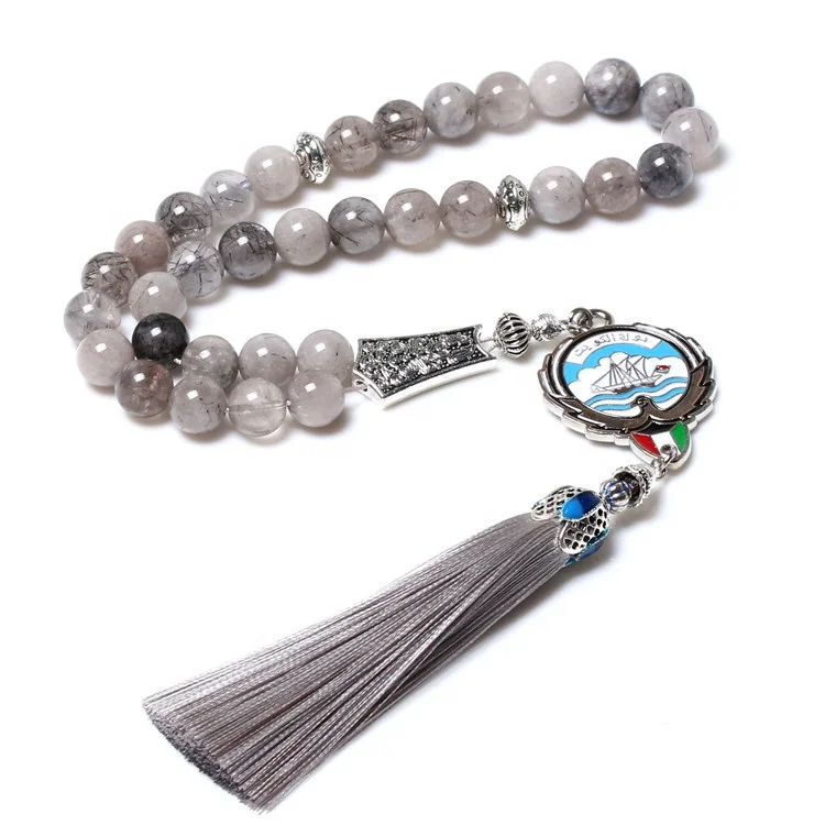 

Pure Natural Black Hair Crystal Islamic Prayer Beads Allah Misbaha Muslim Tasbih