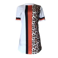 

women new summer stripes leopard print short sleeve o-neck mini casual dress fashion streetwear dresses vestidos