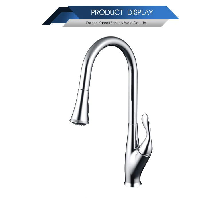 Kamali sanitary ware high quality cupc commercial chrome zinc flexible taps single handle pull down kitchen faucet