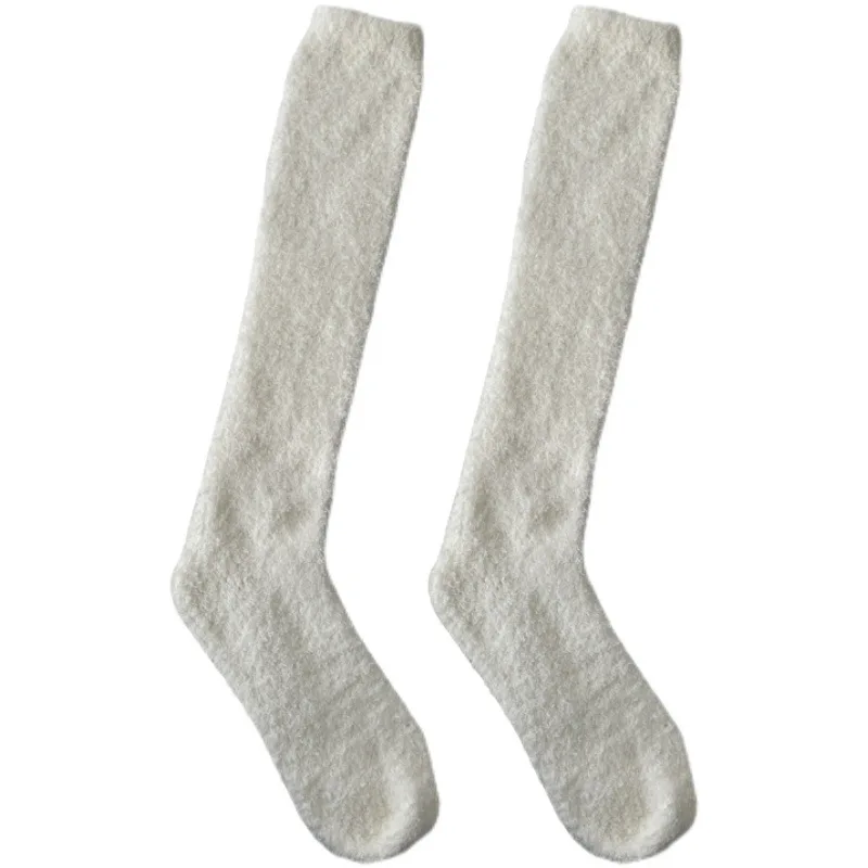 

Winter pure color coral velvet calf socks high tube women's socks thickened warm sleep socks anti-cold anti-freeze home and knee