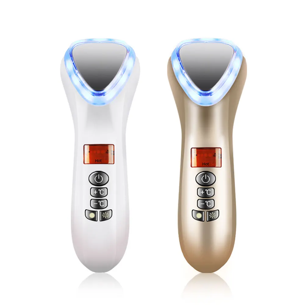 

RTS Face Skin Wand Facial LED Photon Skin Care Device Hot Cold Ultrasonic Massager Face Lift Tighten Beauty Machine, White/champagne gold