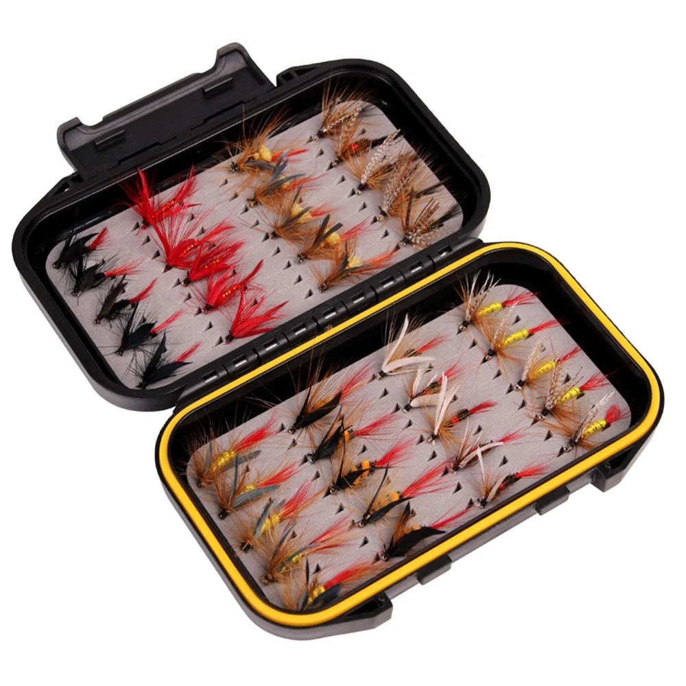 

RTS 40Pcs/Box Wholesale Fly Fishing Set Feather Fly Flies Hook Kit With Tackle Box