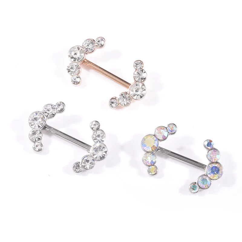 

HOVANCI Customized high quality chain zircon sexy girl non piercing nipple ring jewelry, Silver,rose gold,silver ab