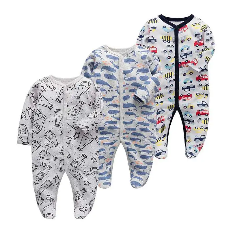 

In Stock Wholesale 100% cotton baby clothing comfortable footed sleeper baby rompers newborn Baabies, Mix color