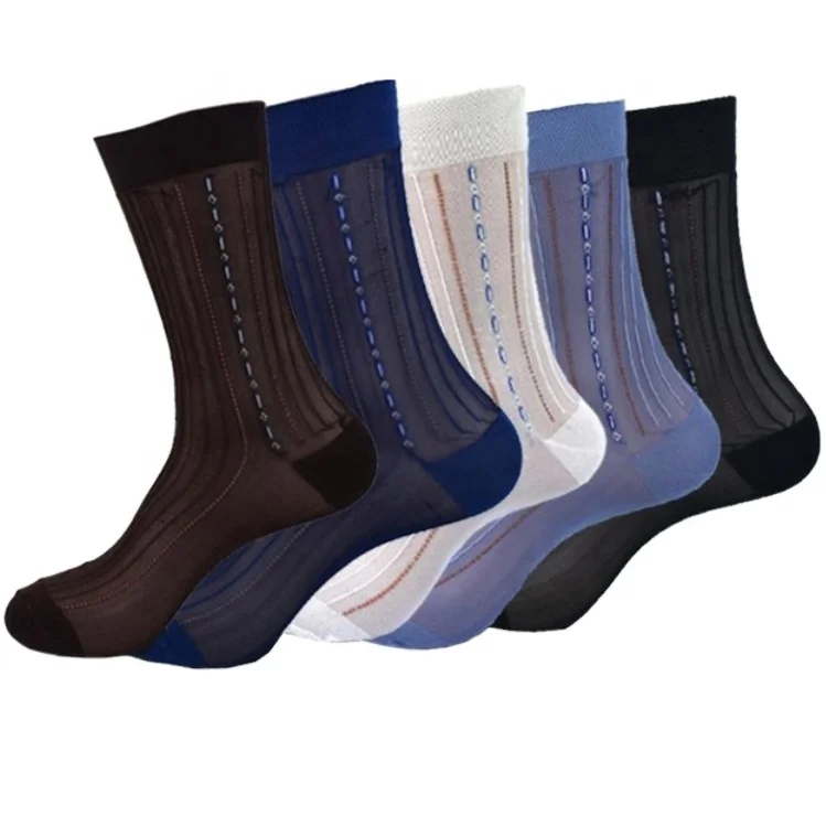 

Men Ultra Thin Business Socks navy blue Thin Breathable Loose Non-Slip Silk Work Socks for husband ,father, Multi color