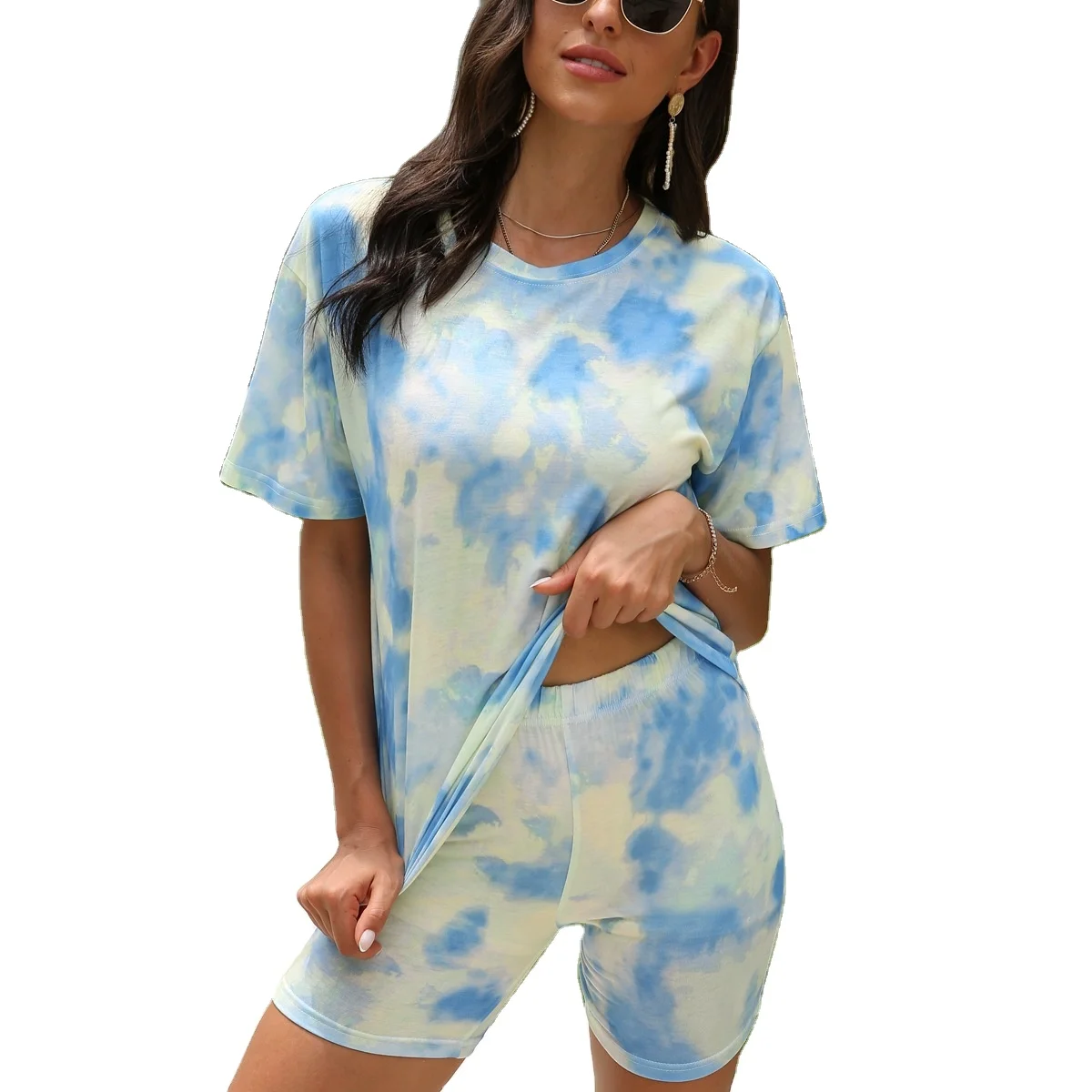 

Latest Design Sportswear Tie Dye Running Biker women 2021 summer 2 piece set