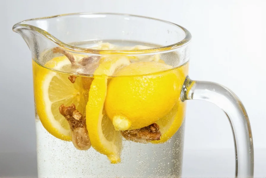 Condensation on glass pitcher showing lemon ginger water kept chilled in refrigerator