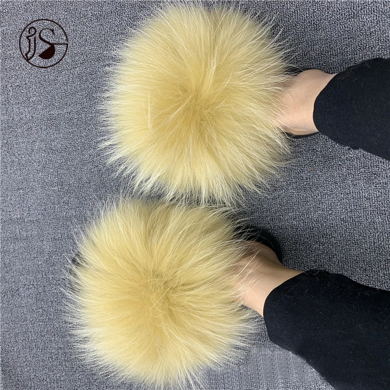 

custom slippers Real raccoon fur slippers 2021 Colorful fur slides custom soft women slippers, Picture