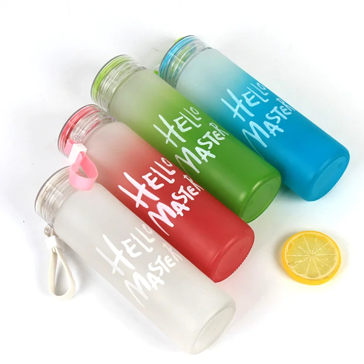 

Colorful Letter Glass Water Bottle With Cloth Cover Frosted Portable Bottle Glass Drinking Cup, Picture shows