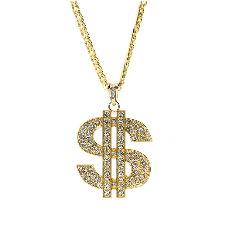 

Gold Plated Hip Hop Jewely Dollar Money Sign Pendant Men Rapper Singer Zircon Necklace