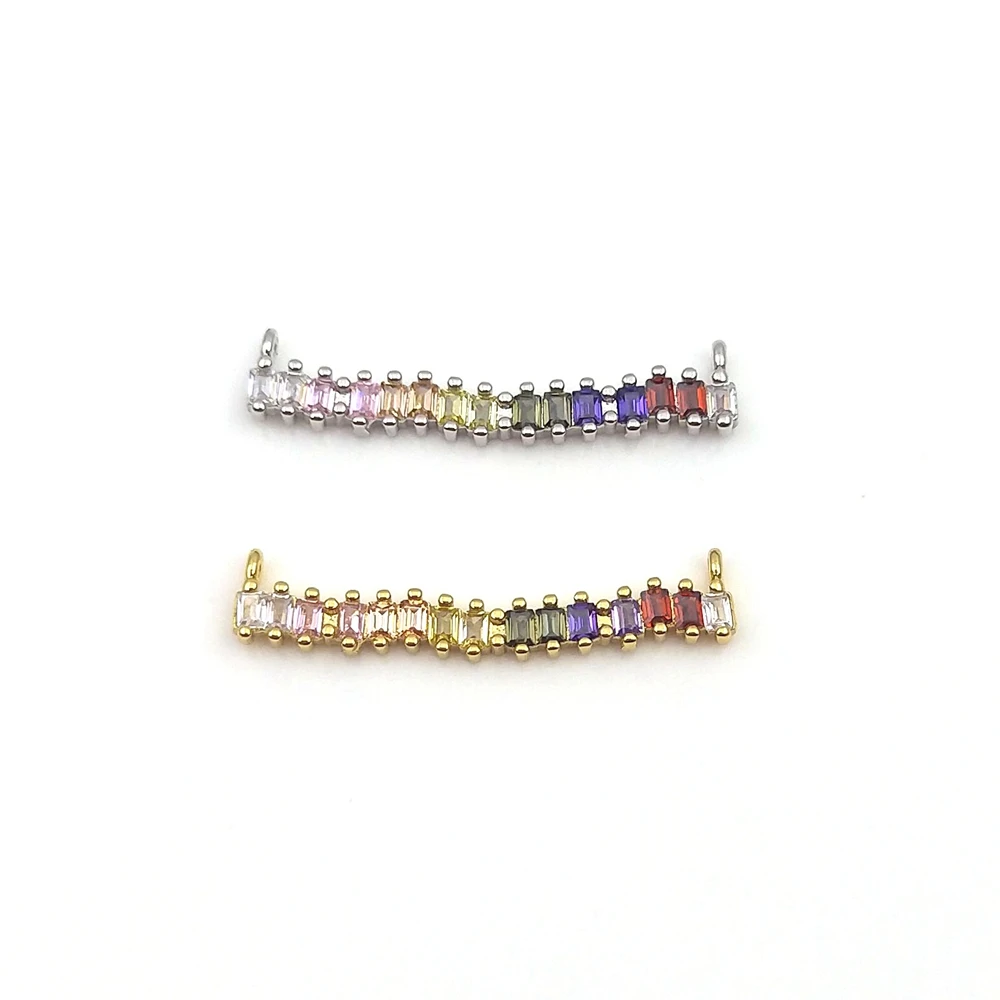 

Hot Sale gold plated Rainbow cubic zircon charm CZ Micro Pave Bar pendant Baguette Connectors For jewelry DIY Bracelet Necklace, Multi color