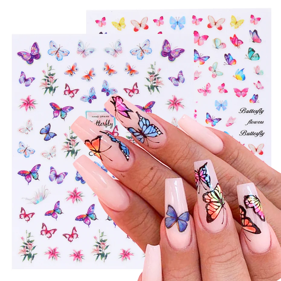 

3D Butterfly Nail Art Stickers Flowers Nail Transfer Decals Blue Sliders Eco-friendly Fashionable Nail Beauty Products 10g 10pcs, Picture