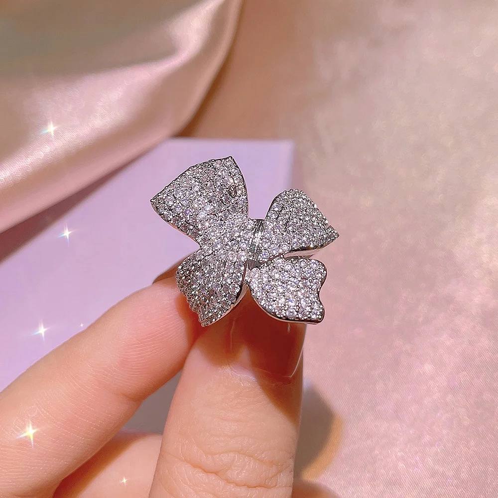 

New Bling Zircon Stone bowknot Rings for Women Fashion Wedding Engagement Jewelry gift, Picture color
