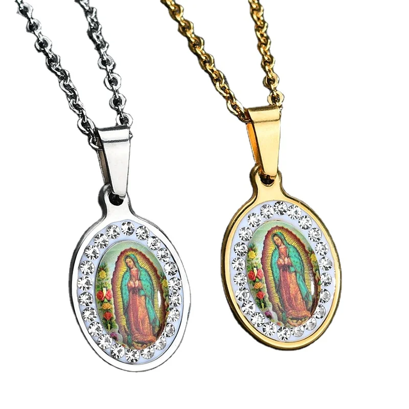 

GT ODM Collar De Jesus Religious Zircon Drip Glue Portrait Pendant Jesus Head Necklaces Stainless Steel Necklace, As picture