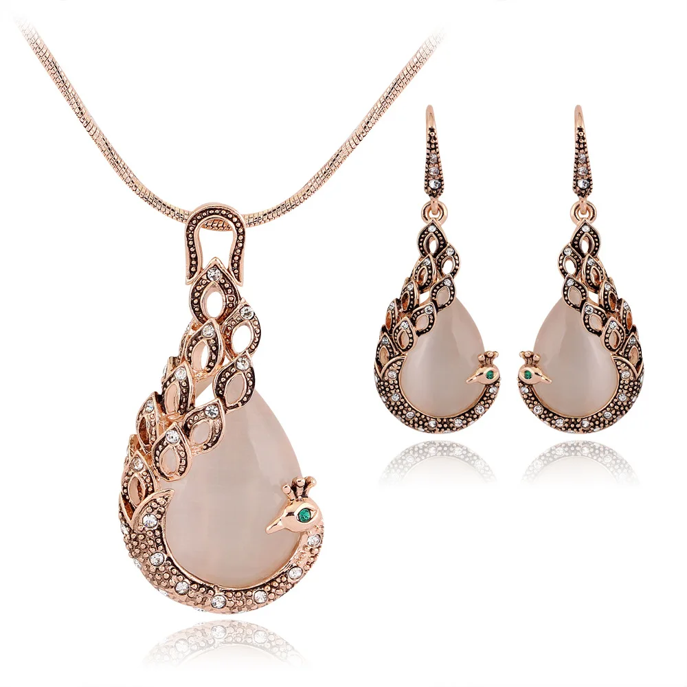 

European and American fashion peacock jewel necklace earrings set manufacturers direct wholesale, Picture