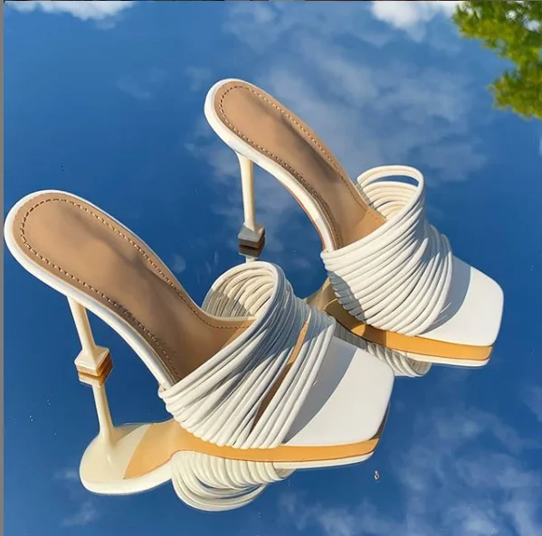 

2021 New Women Slides Female Square toe trappy Mules High Heels Slippers Sandals Sexy Summer party Slippers size 41 42