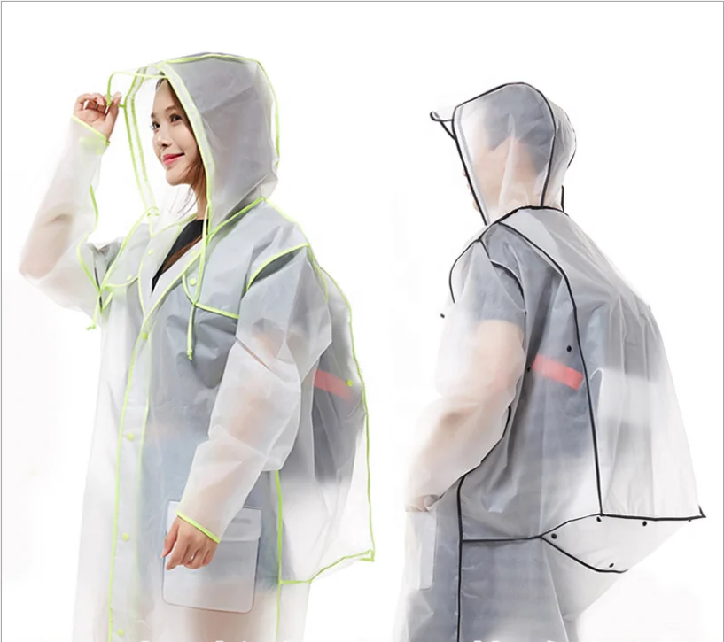 

PU Fashion Botton Raincoat Adult Protective Translucence Frosted Raincoat Adult Waterproof Climbing Raincoats, Pink/black/green