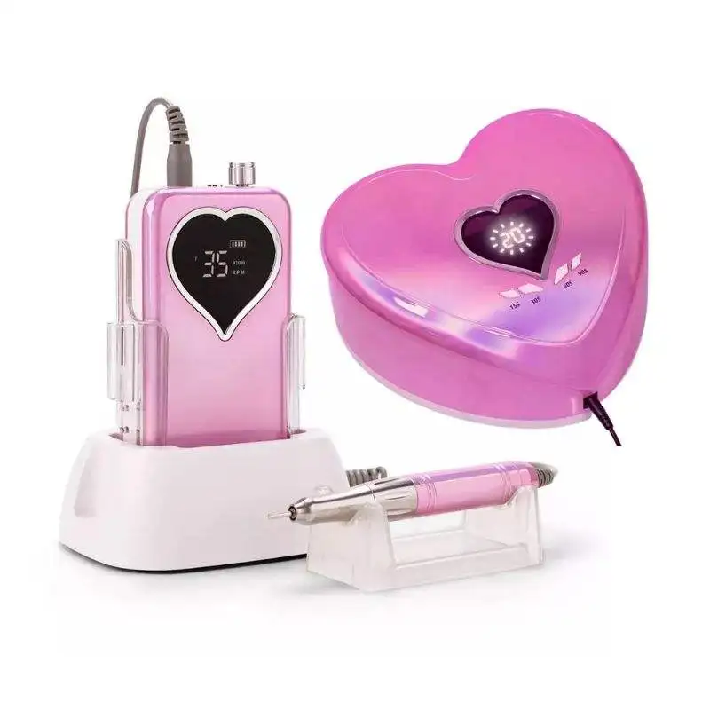 

Hot Sale Professional Salon Pink Heart Shape UV LED Nail Lamp Electric Nail Drill Machine 35000 Rpm Efile Kit Set