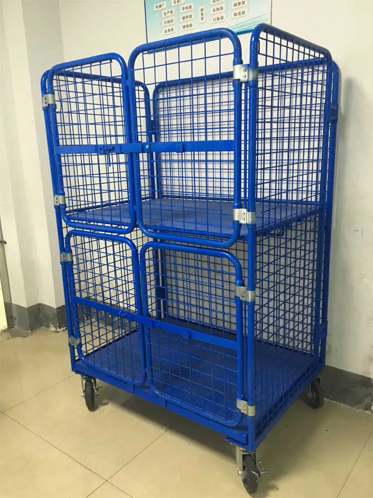 Nestable portable metal roll container pallet logistic cage trolley ...