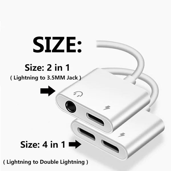 

2 in1 Type C To 3.5 Mm Audio Adapter Charging Earphone Cable for Jack Headset for Dual Lighting 3.5mm Headphone Splitter, White