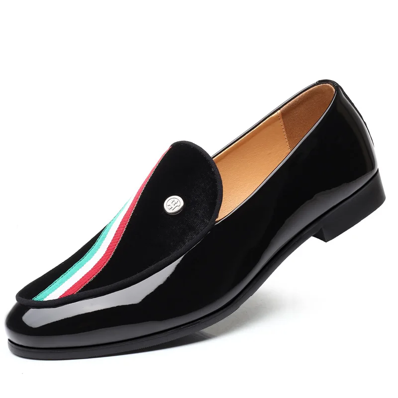 

2021 New Men's Casual Italian Flag Loafers Luxury Shoes Men Genuine Leather Large Size  1MOQ Hand Made Made in China, Black