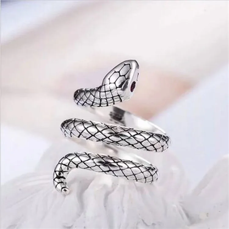 

Vintage Distressed Punk Jewelry Electroplated Sterling Silver Ring Snake-Shaped Ring, Picture shows