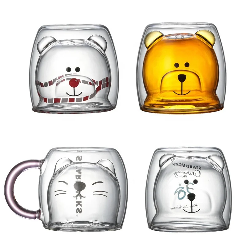 

200ml 7oz cups polymorphous animal shaped double wall glass mug of dog,deer,cat shaped, Clear