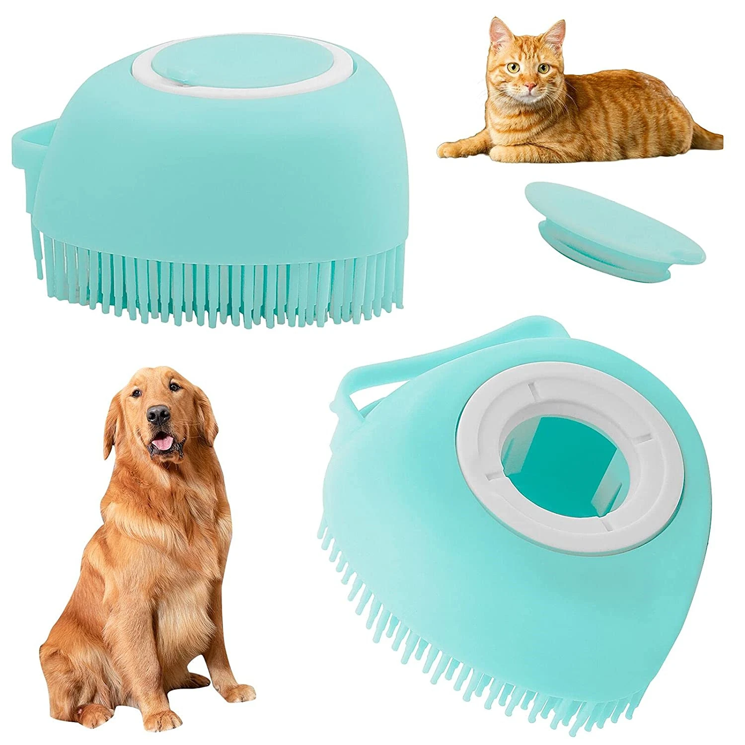 

Dog Bath Pet Shampoo Dispenser Brush Silicone Grooming Brush Pet Massage Bath Brush for Short Long-haired Dogs