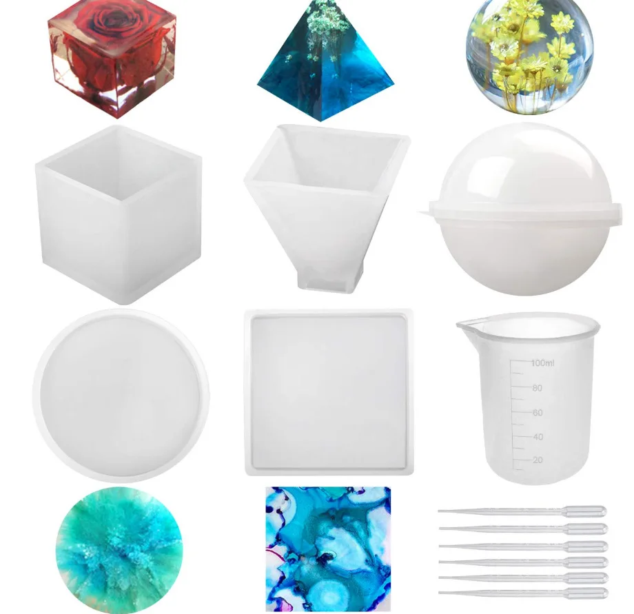 

Sphere, Cube, Pyramid, Square, Round with 1 Measuring Cup & 5 Plastic Transfer Pipettes for Resin Epoxy, Candle Wax, Soap, Bowl, Customized color