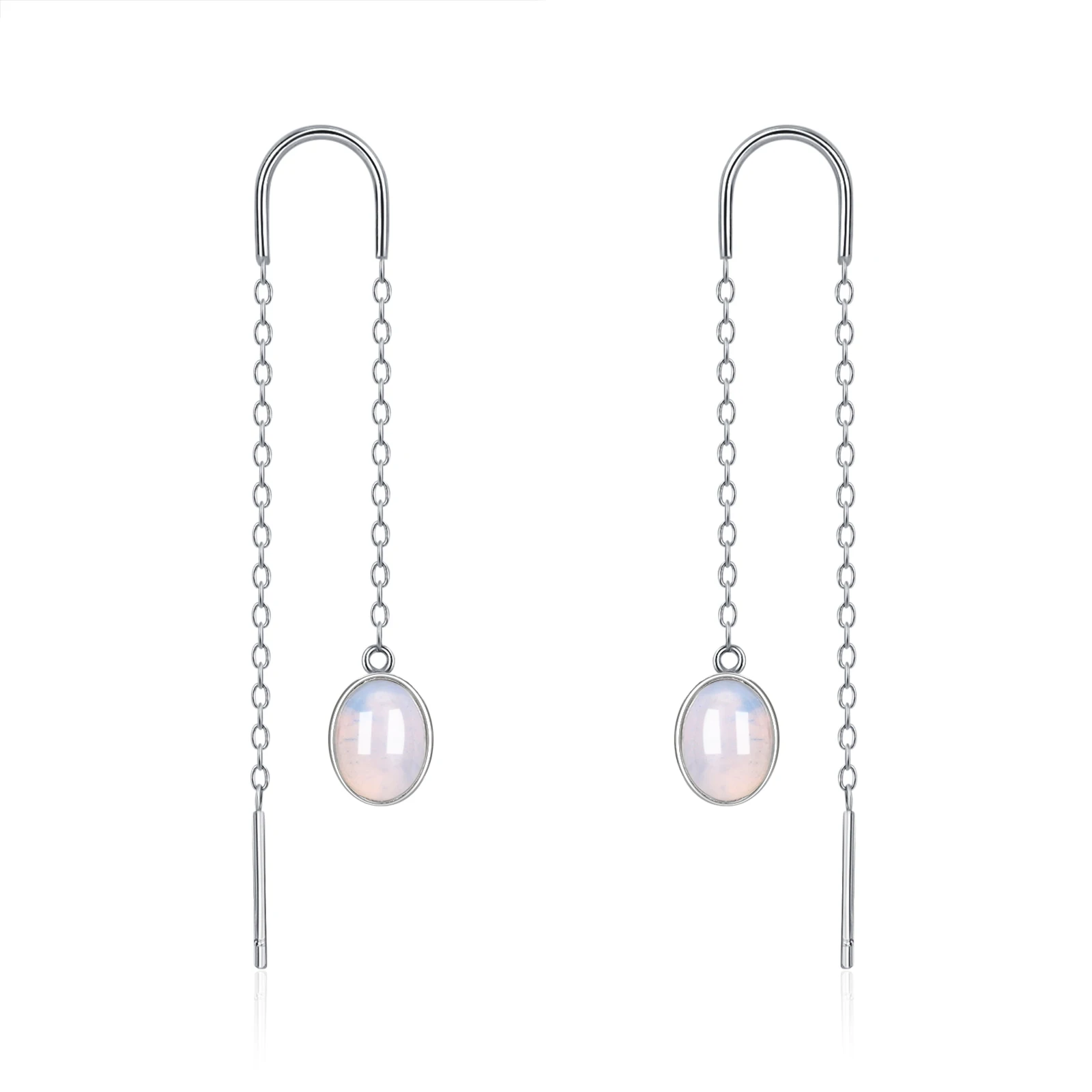 

Slovehoony 925 Silver Oval Moonstone Threading Ear Line Dangle Long Chain Earrings For Women