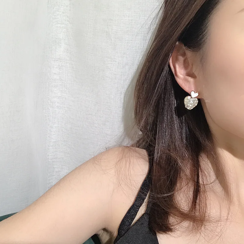 Handmade Earrings Elegant Heart Stud Earrings Silver Heart Drop Stud Earrings