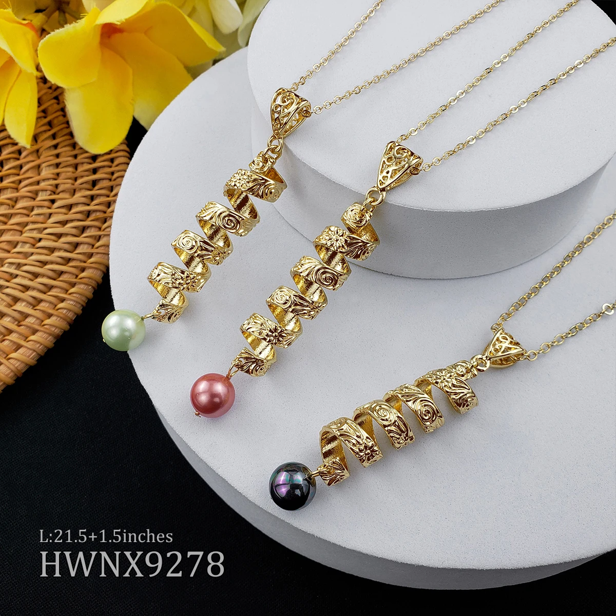 

2020 Hot designer hawaiian 14k gold plated plumeria flower tortile black pearl necklace and earrings set for women, Customized color