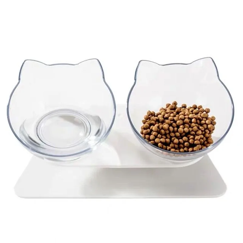 

hot cat double bowl transparent plastic pet supplies feeding bowl raises the lower neck to protect the cat and dog double bowl, Customed color