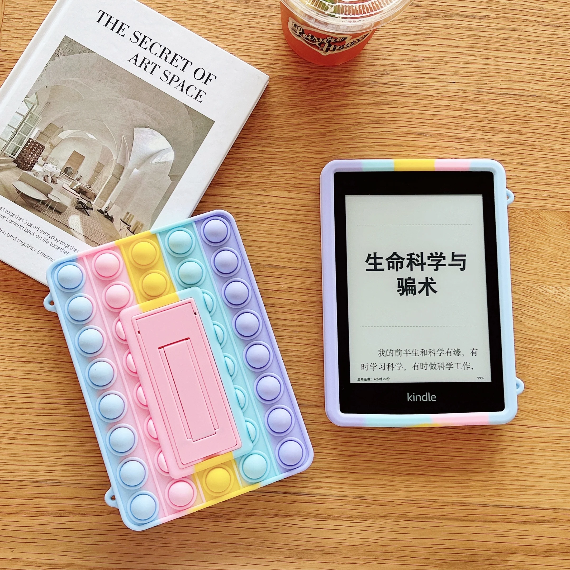 

New Style Silicone Rainbow Case for Kindle 1/2/3/4 Generation Push Pop Tablet Fidget toy case kids cover, Multi colors