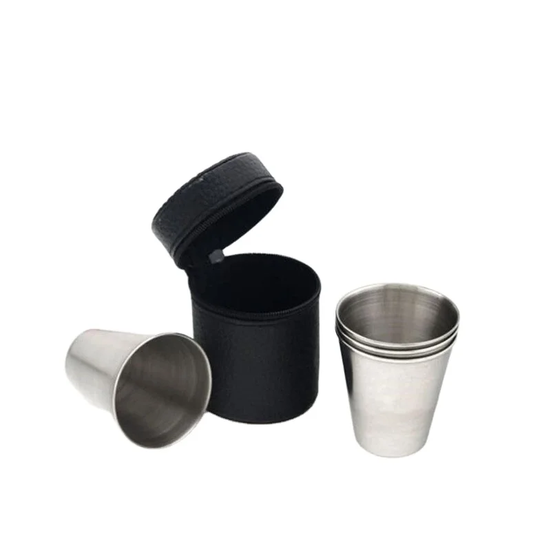 

30ml-170ml Stainless Steel Hip Flask Cup Leather Sets Portable 4pcs/lot Outdoor Flask Special Wine Cup